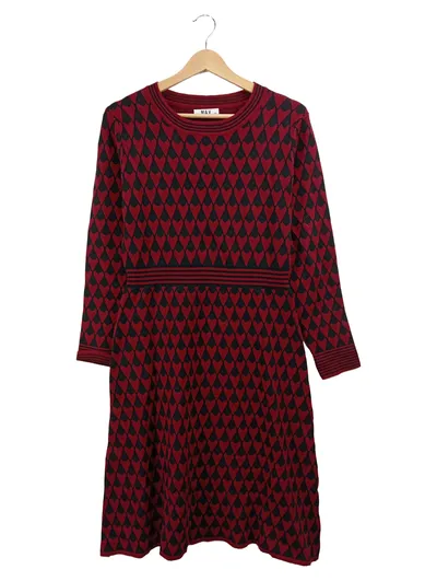 M&V Damen Strickkleid Gr. 40 Rot Schwarz Argyle Muster Langarm