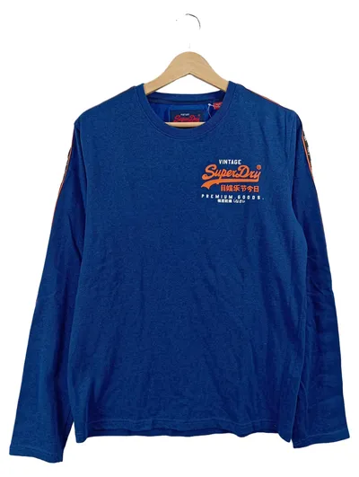 Superdry Herren Pullover Langarmshirt Blau Gr. 48 M Vintage Premium Goods Logo