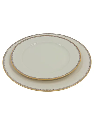 Eschenbach Elfenbein Kuchenteller Set 2-teilig Beige Goldrand Porzellan