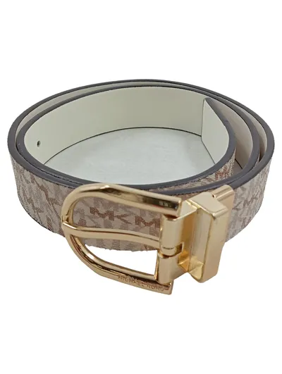 Michael Kors Damen Gürtel Wendbar Beige Logo-Print Gold Schnalle Gr. 80