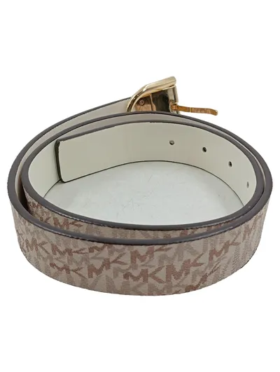 Michael Kors Damen Gürtel Wendbar Beige Logo-Print Gold Schnalle Gr. 80