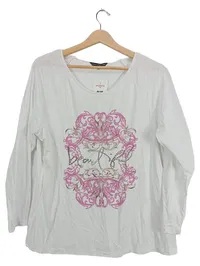 Christian Materne Damen Langarmshirt Weiß Gr. 44 XXL Print Strass Casual 1