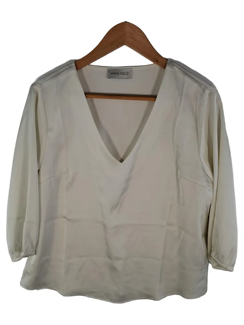 Anna Field Damen Bluse Weiß Gr. 36 S V-Ausschnitt 3, 4-Arm Klassisch 1