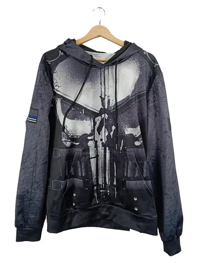 The Punisher Hoodie Herren Kapuzenpullover Grau Skull Print Gr. XL