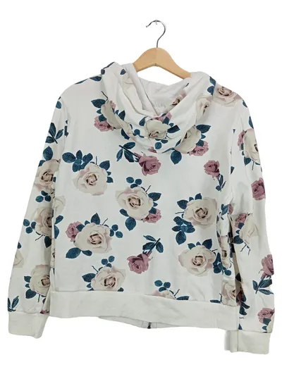 Hailys Sweatjacke Damen Gr. 42 Weiß Blumenmuster Kapuze Casual