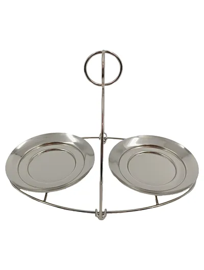PartyLite Etagere Doppelteller Servierständer Metall Silber 33x18cm Klassisch