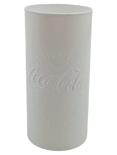 Coca-Cola Fan Becher Trinkbecher weiß Leder 300ml 14cm hoch