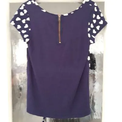 Livre Damen Bluse Gr. 36 Blau Herzmuster Kurzarm Reißverschluss