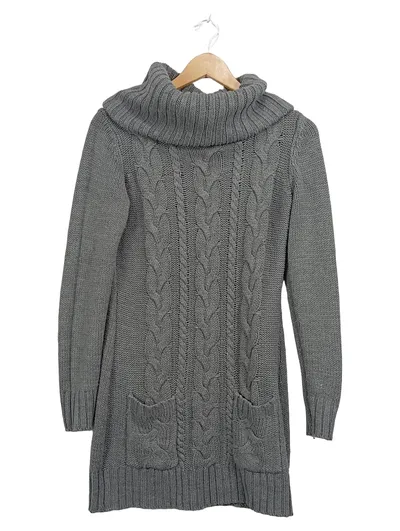 BPC Bonprix Strickkleid Damen Gr. 38 Grau Rollkragen Zopfmuster Pulloverkleid