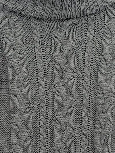 BPC Bonprix Strickkleid Damen Gr. 38 Grau Rollkragen Zopfmuster Pulloverkleid