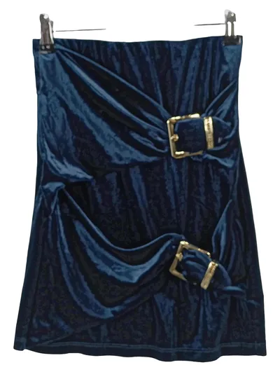 ABOUT YOU Minirock Damen Gr. 36 Blau Samt-Optik Raffung Schnallen