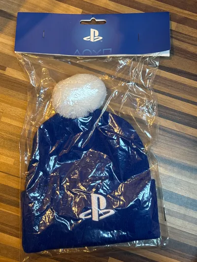 PlayStation Mütze Bommelmütze Blau Logo Beanie Wintermütze