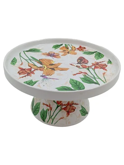PartyLite Tortenständer Tortenplatte Porzellan Blumenmuster 12 cm Mehrfarbig