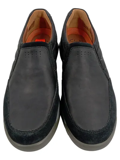 Clarks Herren Slipper Schwarz Leder Casual Gr. 45