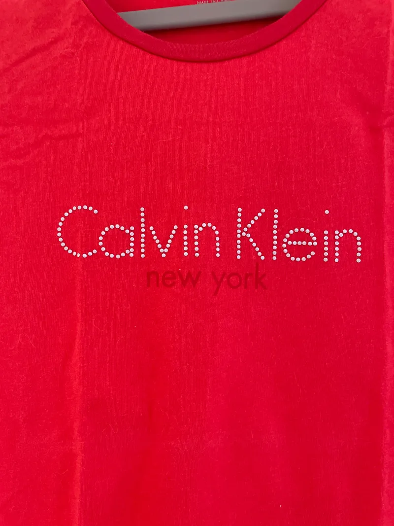 Calvin Klein Damen T-Shirt York Logo Rot Gr. 36 S Strass Casual 4