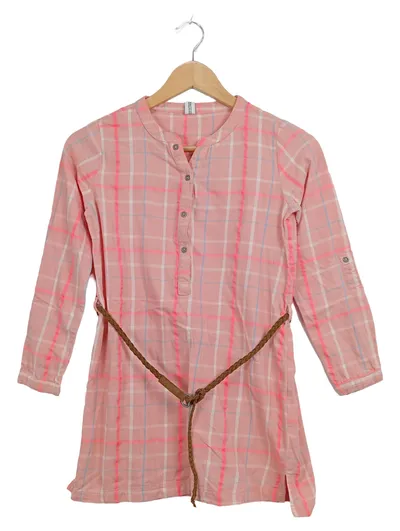 YIGGA Mädchen Sommerkleid kariert rosa Tunika Gürtel Gr. 146/152
