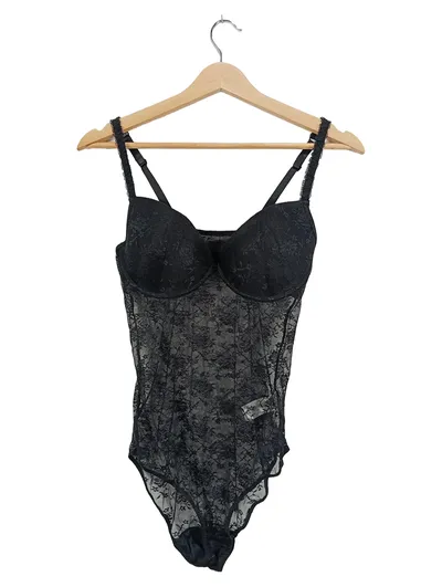 OKAY Damen Body Spitzenbody Gr. B 80 Schwarz Spitze