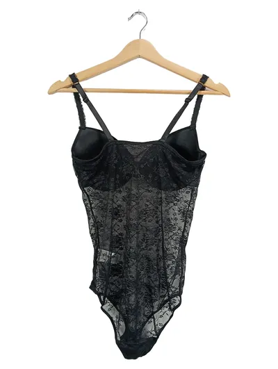 OKAY Damen Body Spitzenbody Gr. B 80 Schwarz Spitze