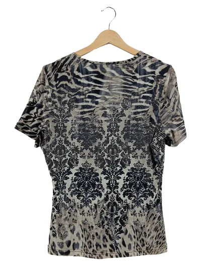 Taifun Damen T-Shirt Gr. 40 L Mehrfarbig Animal-Print Kurzarm Rüschen