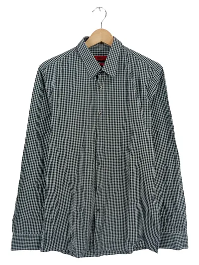 HUGO BOSS Herren Business Hemd Kariert Grau Gr. 48 M Baumwolle Langarm