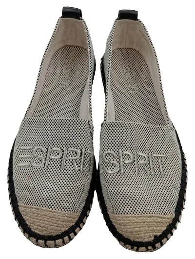 Esprit Damen Espadrilles Slipper Logo-Print Casual Schwarz Weiß Gr. 39