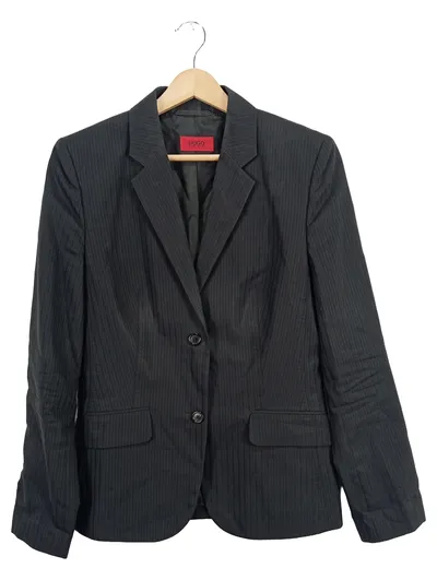 HUGO BOSS Damen Blazer Gr. 42 XL Schwarz Nadelstreifen Wolle Business