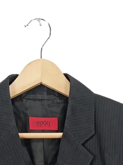 HUGO BOSS Damen Blazer Gr. 42 XL Schwarz Nadelstreifen Wolle Business