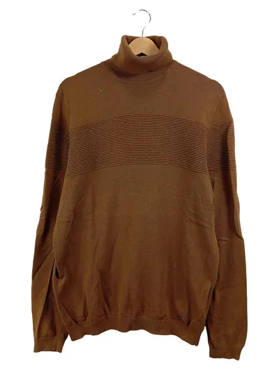 HUGO BOSS Herren Rollkragen Pullover Gr. 50 L Braun Baumwolle Wolle