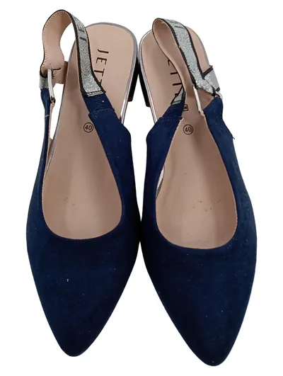 JETTE Damen Slingback Pumps Schuhe Blau Gr. 40 Elegant Glitzer Riemchen