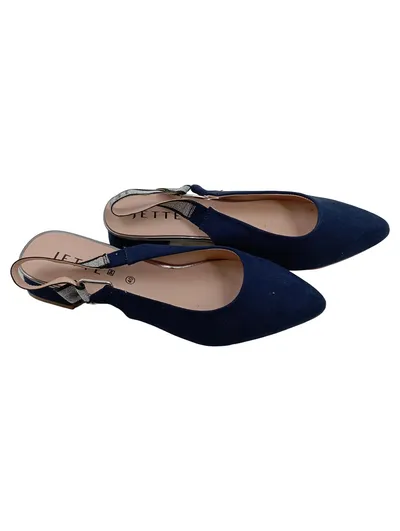 JETTE Damen Slingback Pumps Schuhe Blau Gr. 40 Elegant Glitzer Riemchen