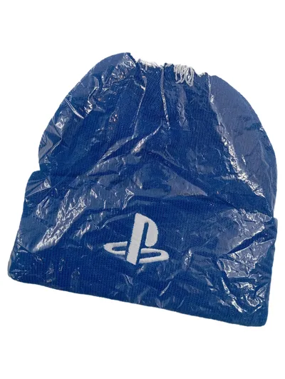 PlayStation Mütze Beanie Bommelmütze Blau Logo Casual Herren