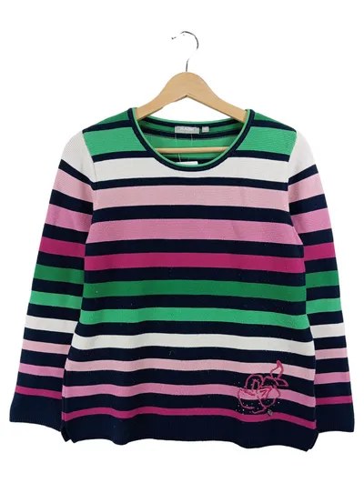 RABE Damen Pullover Gr. 40 L Mehrfarbig Gestreift Stickerei Baumwoll-Mix