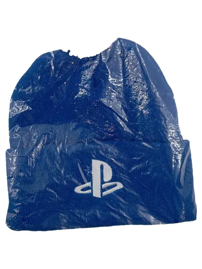 PlayStation Mütze mit Bommel Blau Logo Wintermütze Herren
