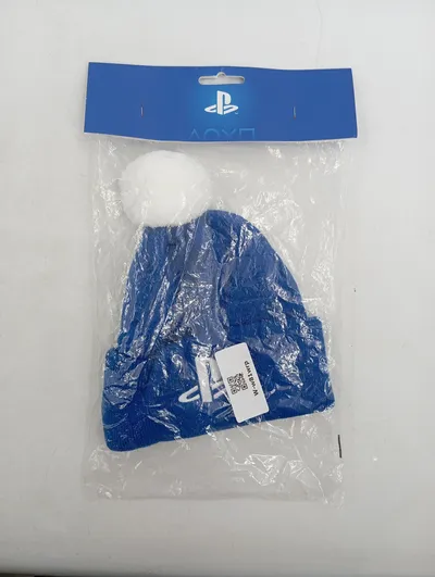 PlayStation Mütze mit Bommel Beanie Blau Logo Wintermütze Herren Casual