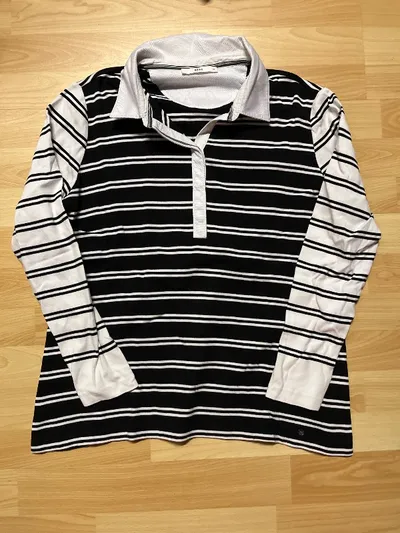BRAX Damen Poloshirt Langarm Gestreift Maritim Blau Weiß Gr. 44