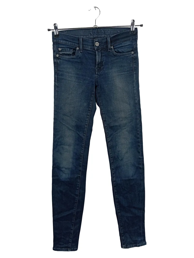 7 For All Mankind Damen Jeans Slim Fit W26, 34 Blau Denim Used Look 1