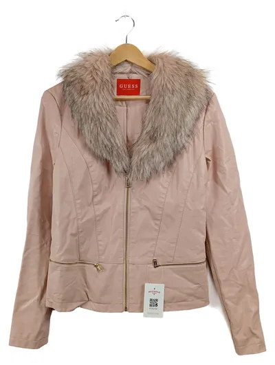 GUESS Damen Lederjacke Rosa Gr. 36 S mit Kunstpelzkragen Modisch