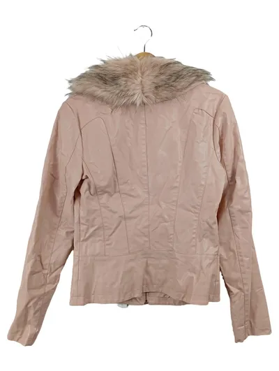 GUESS Damen Lederjacke Rosa Gr. 36 S mit Kunstpelzkragen Modisch