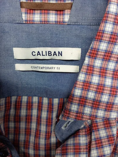 Caliban Herren Freizeithemd Hemd Gr. 48 M Kariert Rot Blau Langarm Baumwolle