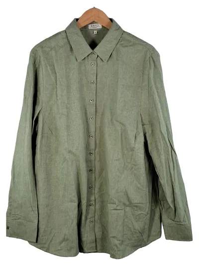 ERFO Hemdbluse Damen Gr. 48 Grün Casual Langarm Baumwolle