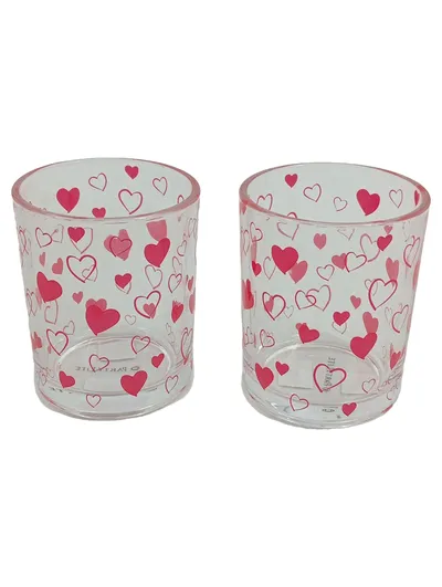 PartyLite Teelichthalter 2er Set Glas Transparent Herz Motiv 7, 5cm Romantisch