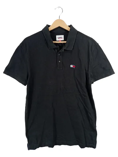Tommy Jeans Poloshirt Herren Gr. M Schwarz Kurzarm Logo Baumwolle