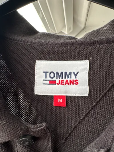 Tommy Jeans Poloshirt Herren Gr. M Schwarz Kurzarm Logo Baumwolle
