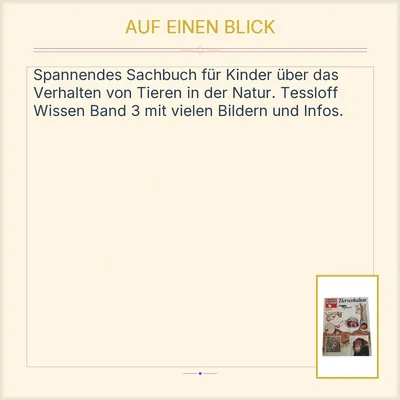 Tessloff Wissen Band 3 Tierverhalten Sachbuch für Kinder Natur Tiere