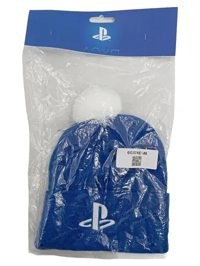 PlayStation Mütze mit Bommel Beanie Wintermütze Blau Logo Herren