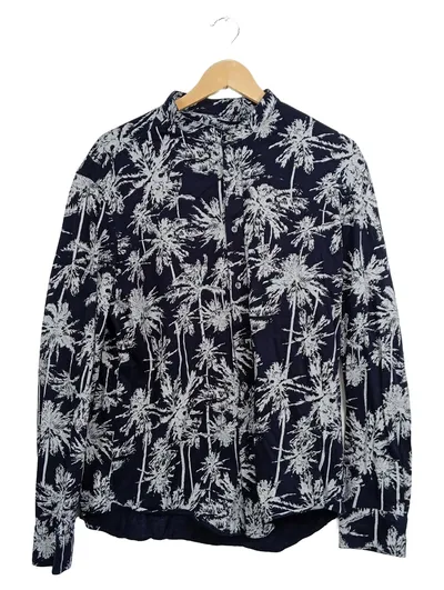 DRYKORN Herren Freizeithemd Gr. 50 L Blau Palmen Muster Langarm
