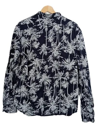 DRYKORN Herren Freizeithemd Gr. 50 L Blau Palmen Muster Langarm