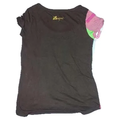 Desigual Damen T-Shirt Gr. 40 L Mehrfarbig Kurzarm Buntes Muster Applikation