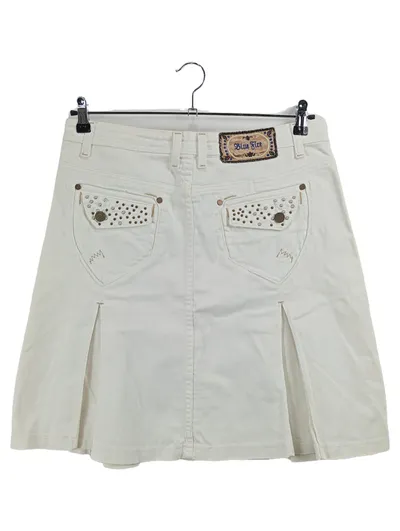 Blue Fire Damen Jeansrock Weiß Gr. 40, W30 Nieten Falten