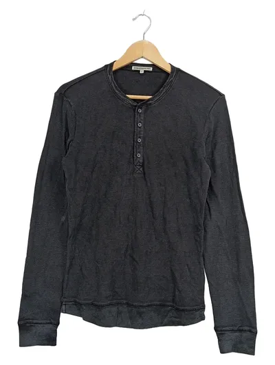 DRYKORN Langarmshirt Henley-Shirt Damen Gr. 36 S Grau Melange Baumwolle
